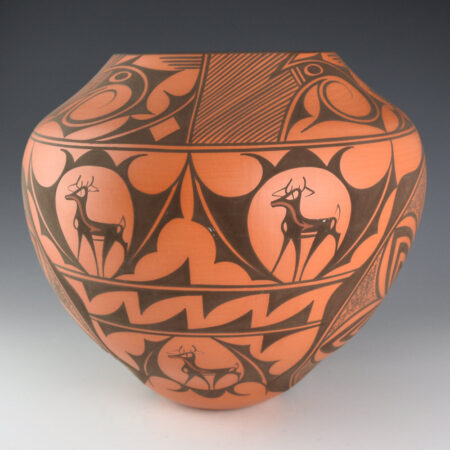 Peynetsa, Anderson - Red Jar with Rainbirds, Rosettes, and Heartline Deer (1996)