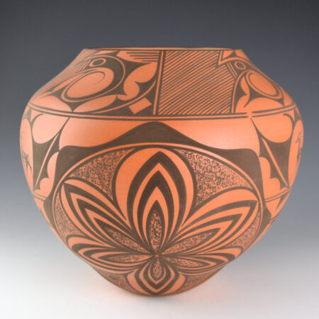 Alternative view of Peynetsa, Anderson - Red Jar with Rainbirds, Rosettes, and Heartline Deer (1996)