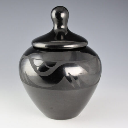 Alternative view of Martinez, Anita - Gunmetal Fired Bowl with Avanyu and Lid (1970s)