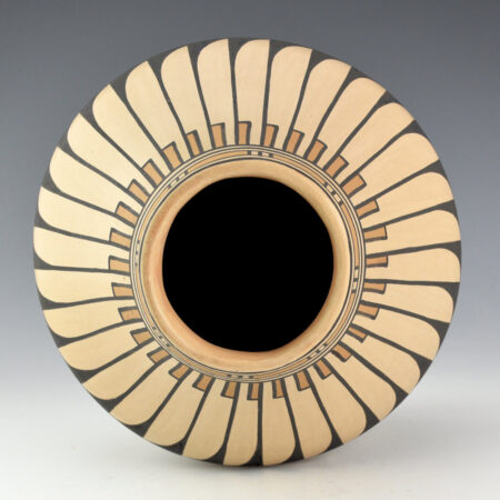 Alternative view of Blue Corn - Polychrome Wide Shoulder Jar with 32 Feathers (1970s)