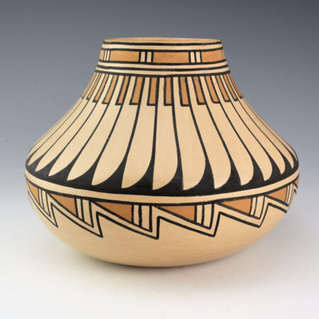 Blue Corn - Polychrome Wide Shoulder Jar with 32 Feathers (1970s)