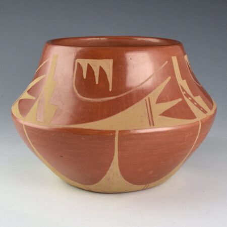 Dunlap, Carmelita & Carlos Dunlap - Red Jar with Bird Wings and Cloud Designs (1970s)