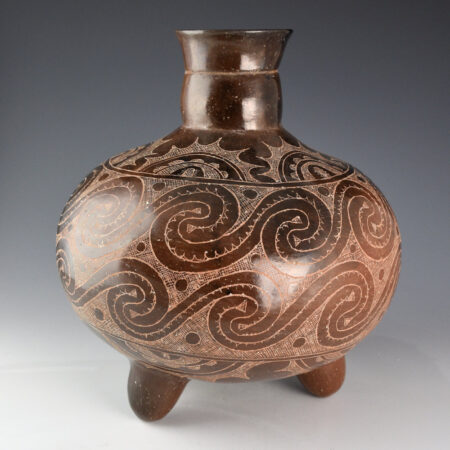 Earles, Chase Kahwinhut - 11" Tall Traditional Caddo Tri-Pod Jar with Water Designs