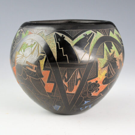 Alternative view of Dalawepi (Ergil Vallo) - Square Bowl with Katsina Figures (1990s)