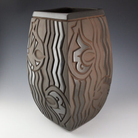 Alternative view of Begay, Daniel - 15" Tall "Bears by the River" Square Jar, Ribbon