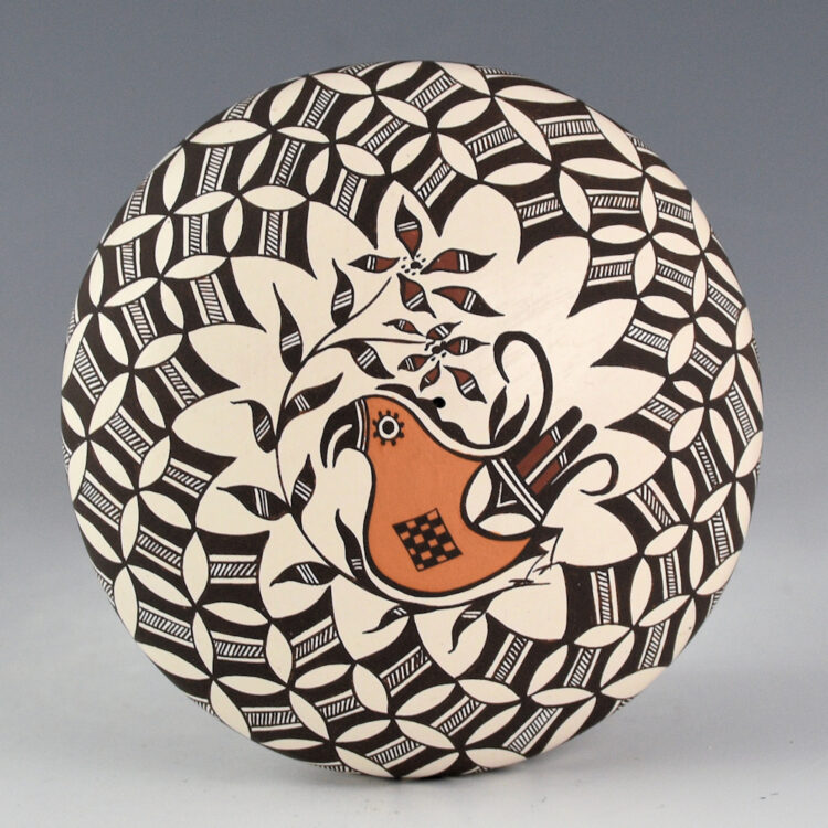 Lewis-Garcia, Diane - Polychrome Seedpot with Acoma Parrot and Leaves