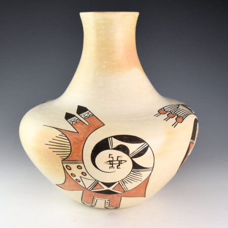 Alternative view of Navasie, Eunice "Fawn" - 11" Tall Water Jar with Four Hopi Birds and Insects (1970s)
