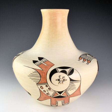 Navasie, Eunice "Fawn" - 11" Tall Water Jar with Four Hopi Birds and Insects (1970s)