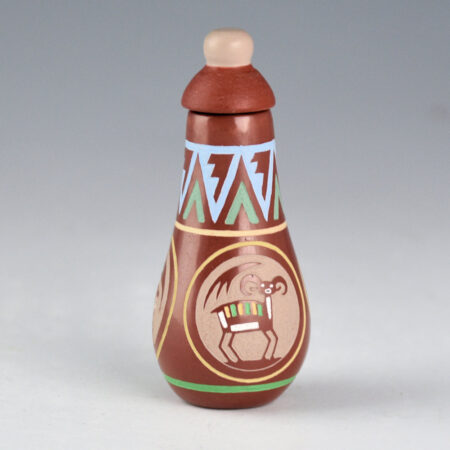 Alternative view of Lonewolf, Joseph - "Mimbres Deer, Antelope, and Ram" Red Lidded Jar (2000)