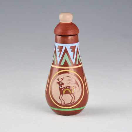 Lonewolf, Joseph - "Mimbres Deer, Antelope, and Ram" Red Lidded Jar (2000)