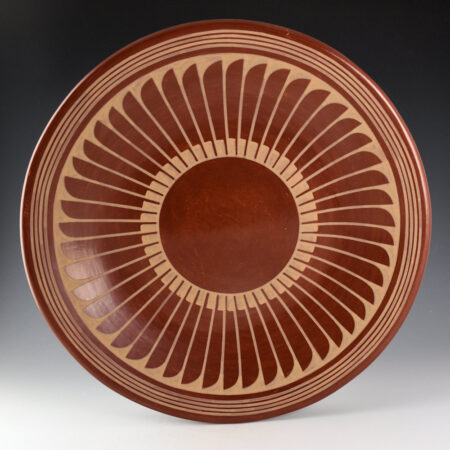 Alternative view of Martinez, Maria   - 14.5" Diameter Red Plate with 48 Feathers (Maria + Popovi) 1956-9