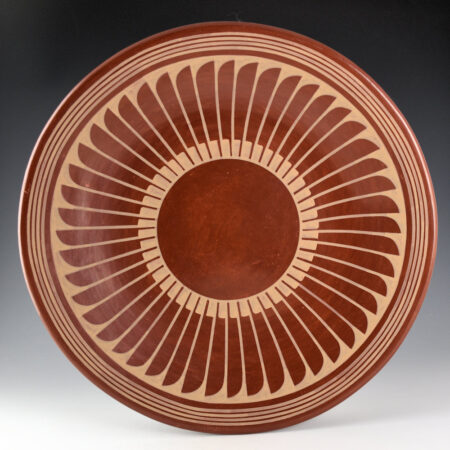 Martinez, Maria   - 14.5" Diameter Red Plate with 48 Feathers (Maria + Popovi) 1956-9