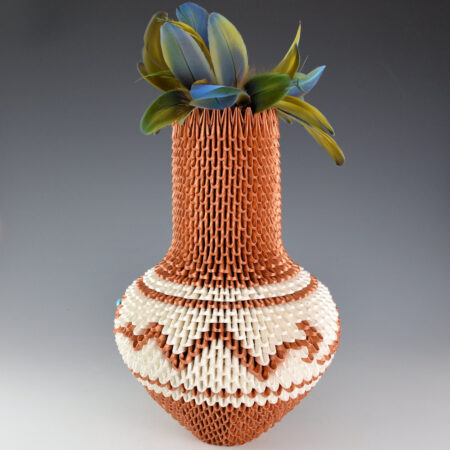 Alternative view of Scott, Rain - Origami Water Jar with Avanyu, Turquoise, and Feather Lid, Ribbon