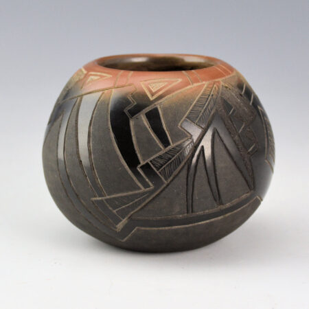 Alternative view of Tafoya, Ray  - Black and Sienna Bowl with Flute Player and Feathers (1981)