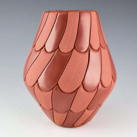 Alternative view of Tafoya, Stephanie - "Woven Wing" Red Water Jar with 64 Feathers