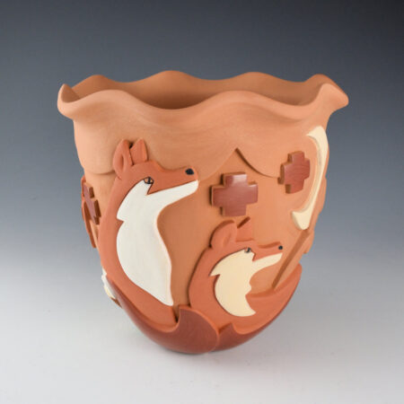 Borts-Medlock, Autumn - "Foxes, Lillys, and Stars" Fluted Rim Water Jar