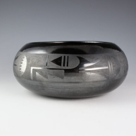 Martinez, Maria - 9" Wide Bowl with Rain and Prayer Feather Designs "Marie + Julian" (1925-30))