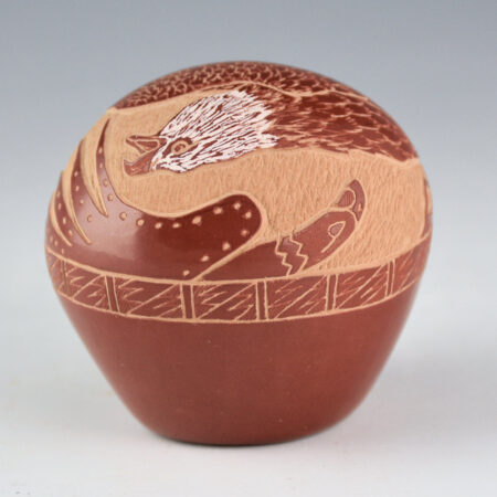 Garcia, Gloria "Golden Rod" - Red Seedpot with Realistic and Pueblo Eagles