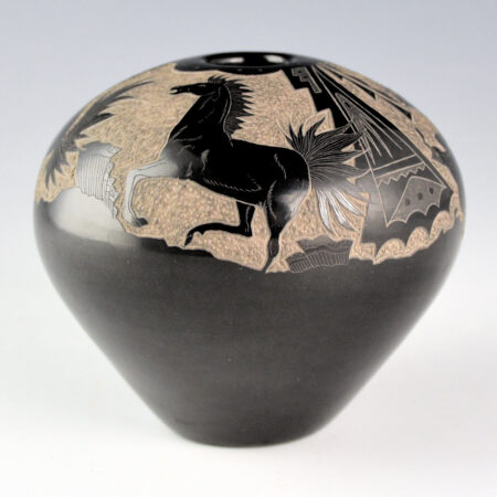 Garcia, Gloria "Golden Rod" - Large Seed Bowl with Mustang and Quail