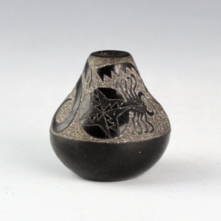 Alternative view of Lonewolf, Joseph - Mini Black Jar with Two Mimbres Insects (1979)