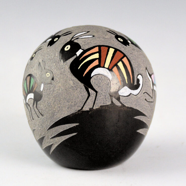 Lonewolf, Joseph - "Nine Mimbres Rabbits" Black Seedpot (1992)