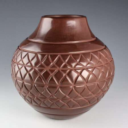 Tafoya-Sanchez, Linda - "Kaleidoscope" Plum-Colored Jar with 324 Carved Sections