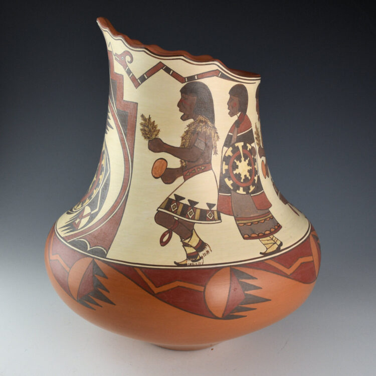 Gutierrez, Lois  - 12" Tall Polychrome Kiva Rim Jar with Six Basket Dancers (2005)