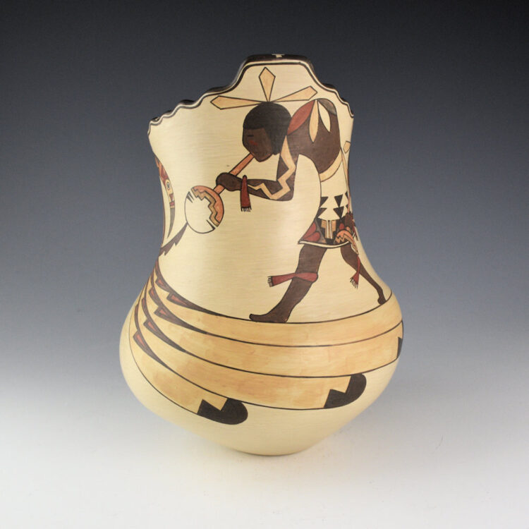Gutierrez, Lois  - 9" Tall Kiva Rim Jar with Flute Players, Eagle and Turtle (2003)
