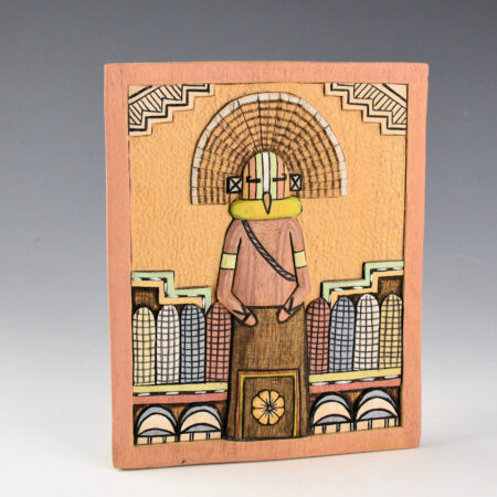 Alternative view of Honyouti, Mavasta - "Flower Katsina" Relief-Carved Cottonwood Plaque