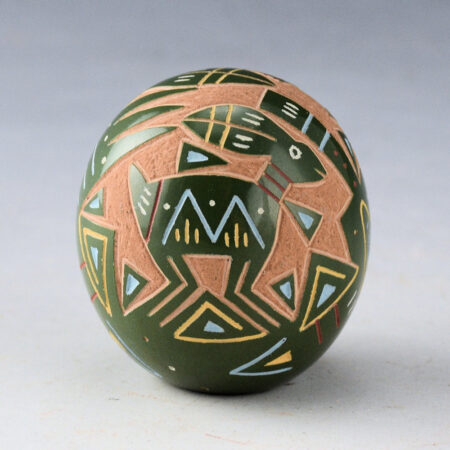 Tafoya, Ray  - Green Seedpot with Two Mimbres Rabbits (1990s)