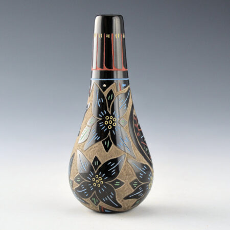 Alternative view of Tafoya, Ray  - Long Neck Jar with Flute Player and Flowers (1992-3)