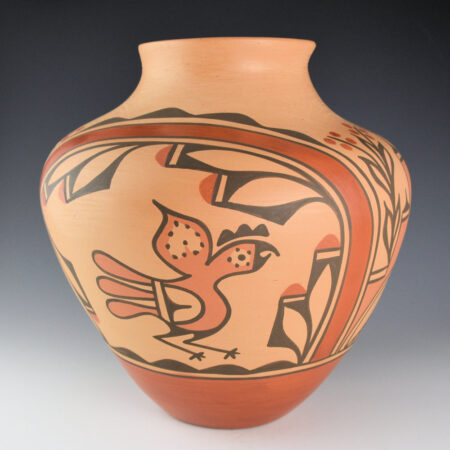 Panana, Ruby  - 11" Tall Storage Jar with Parrots, Clouds, and Rainbows