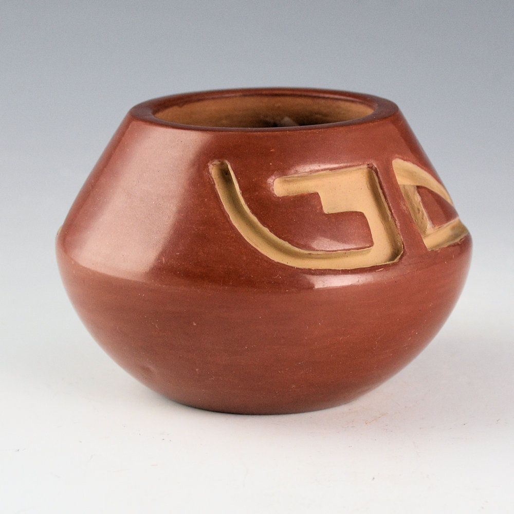 Tafoya, Shirley - Red Bowl with Carved Lightning Designs (1970s) - Image 2