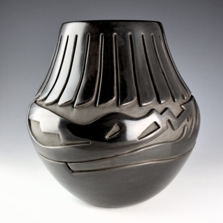 Martinez, Vickie - 10" Tall Jar with 27 Carved Feathers and Avanyu