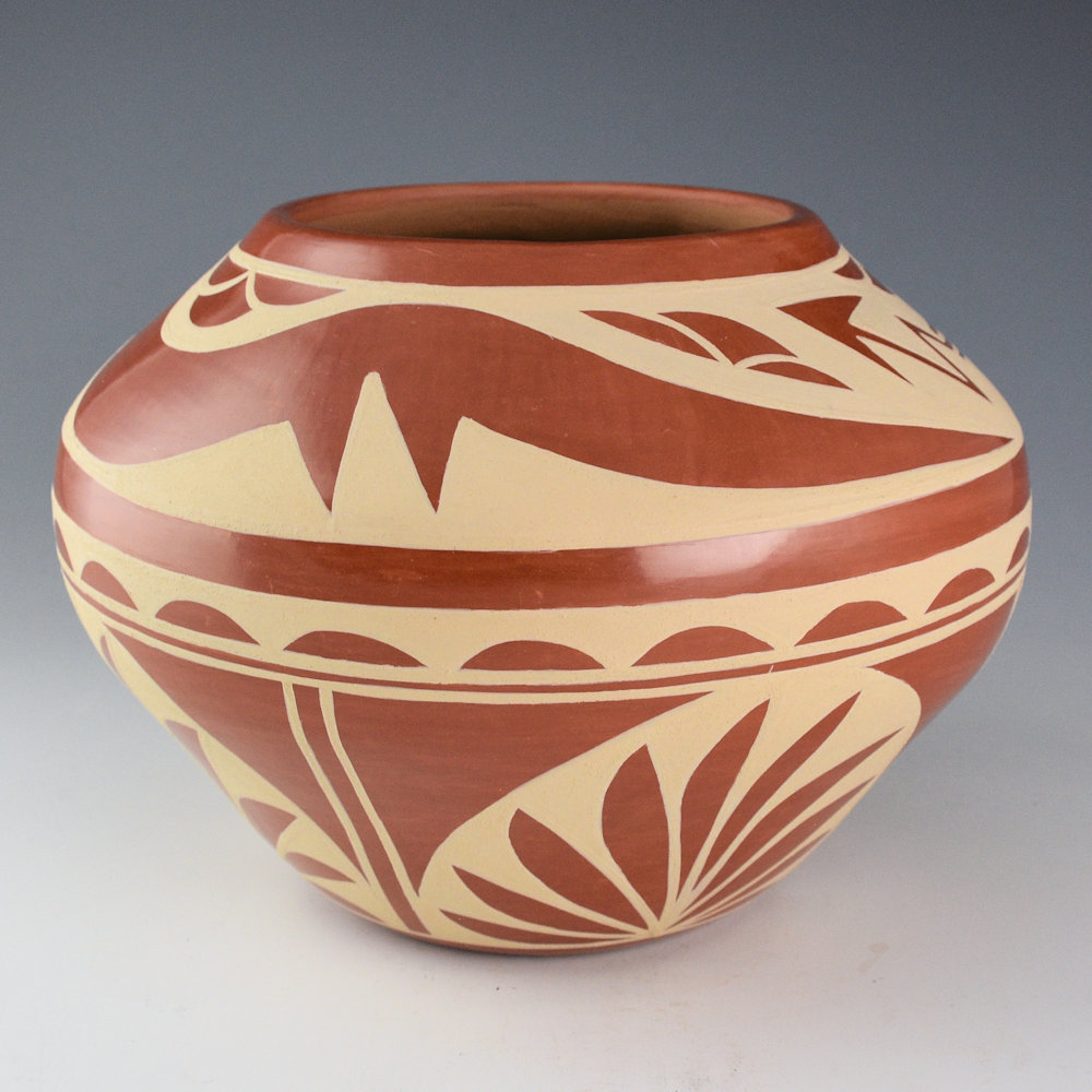 Vigil, Albert & Josephine - Large Red Jar with Avanyu and Flowers (1970s) - Image 2