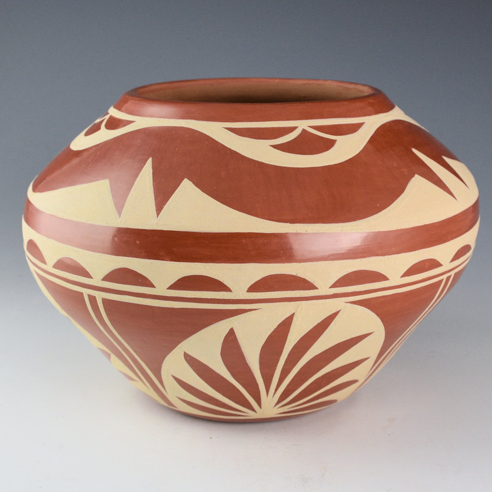 Vigil, Albert & Josephine - Large Red Jar with Avanyu and Flowers (1970s) - Image 3