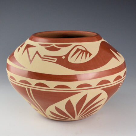 Vigil, Albert & Josephine - Large Red Jar with Avanyu and Flowers (1970s)