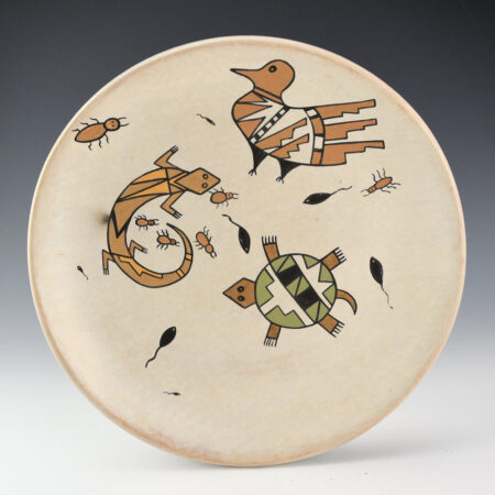 Blue Corn - 10" Diameter Polychrome Plate Bird, Turtle, Lizard, and Tadpoles (1970s)