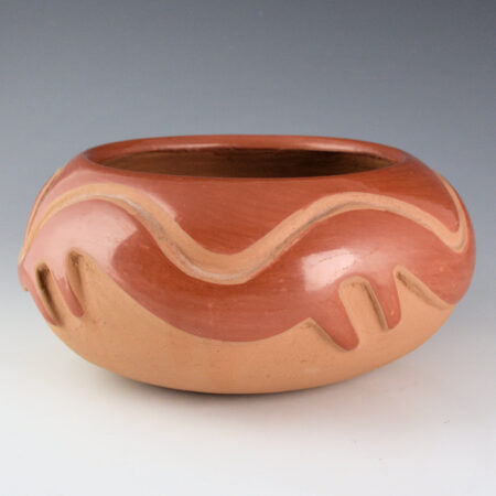 Alternative view of Blue Corn - Red Bowl with Carved Avanyu (1970s)