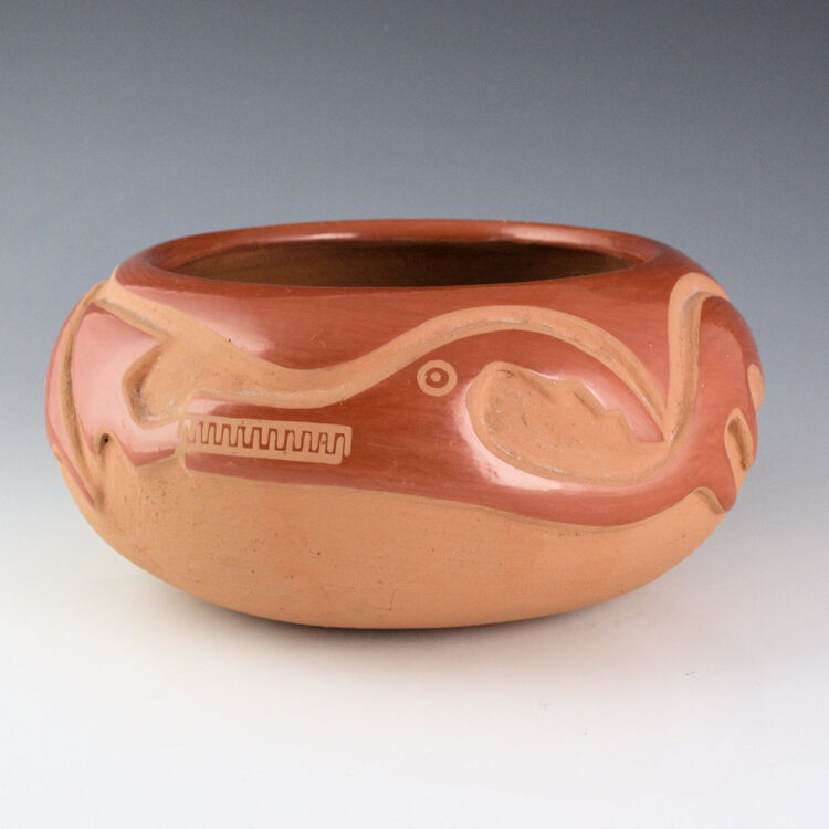 Blue Corn - Red Bowl with Carved Avanyu (1970s)