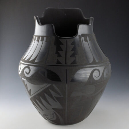 Alternative view of Dunlap, Carmelita - 14" Tall Terrace Rim Jar with Feathers and Waves (1980s)