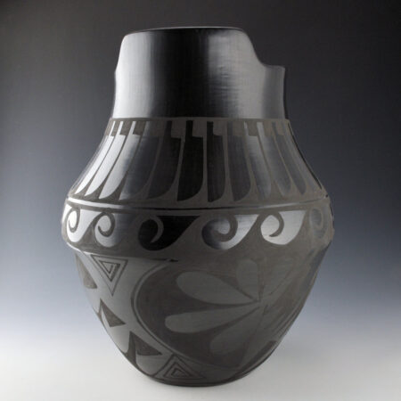 Dunlap, Carmelita - 14" Tall Terrace Rim Jar with Feathers and Waves (1980s)