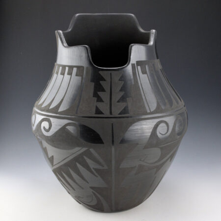 Dunlap, Carmelita - 14" Tall Terrace Rim Jar with Feathers and Waves (1980s)