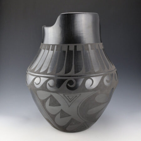 Alternative view of Dunlap, Carmelita - 14" Tall Terrace Rim Jar with Feathers and Waves (1980s)
