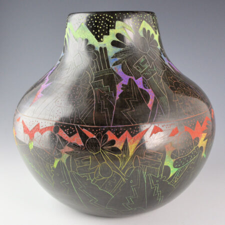 Dalawepi (Ergil Vallo) - 9" Tall Jar with Katsinas and Bears (1990s)