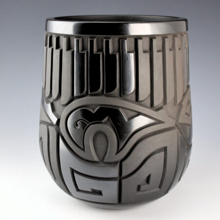 Alternative view of Begay, Daniel - "Peaceful Moments" Tall Jar with 32 Carved Feathers and Heartline Bears