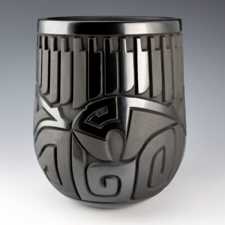 Begay, Daniel - "Peaceful Moments" Tall Jar with 32 Carved Feathers and Heartline Bears