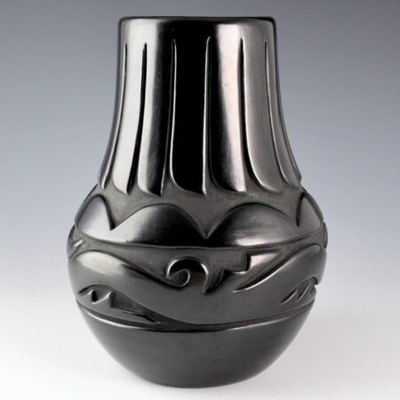 Alternative view of Naranjo, Elizabeth - 9" Tall Water Jar with Carved Avanyu and Feathers (1970s)