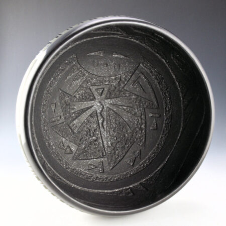 Alternative view of Fender, Erik - Green-on-Black Open Bowl with Feathers, Avanyu, and Dragonfly