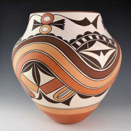 Paquin, Gladys - 11.5" Tall Five Color Water Jar with Double Rainbow (2002)